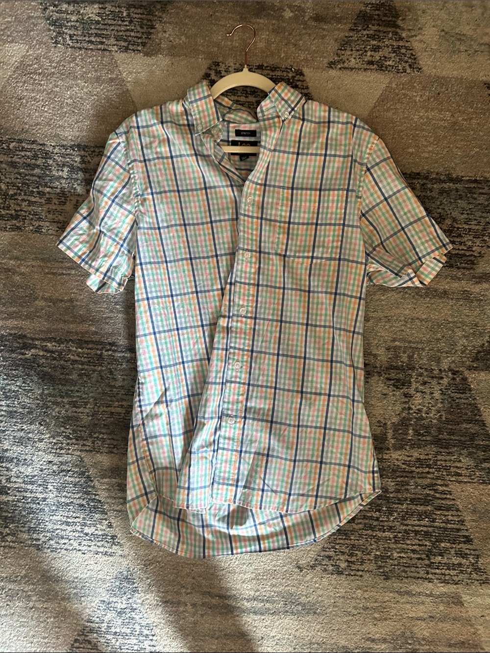 Lee Short-Sleeve Plaid Button-Down Shirt in Pastel Blue, Pink, Green